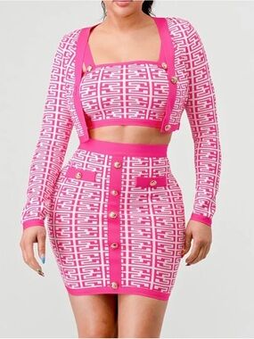 Posh by V Pink Patterned High-Waist Knit Pencil Skirt